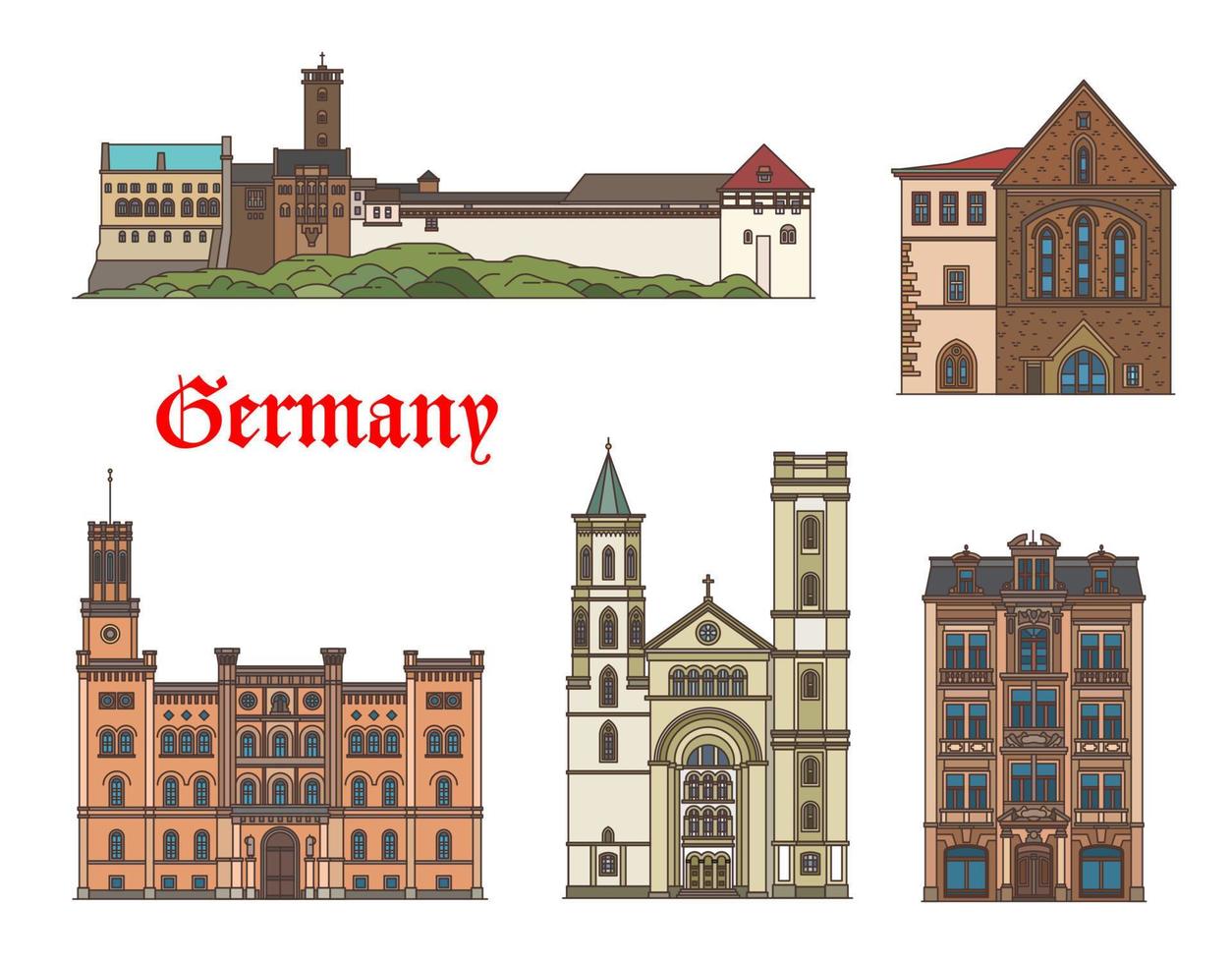 Germany buildings of Zittau and Eisenach Wartburg vector