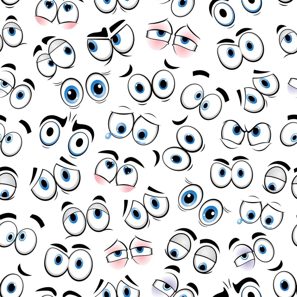 Cartoon eyes emoji smiles vector seamless pattern