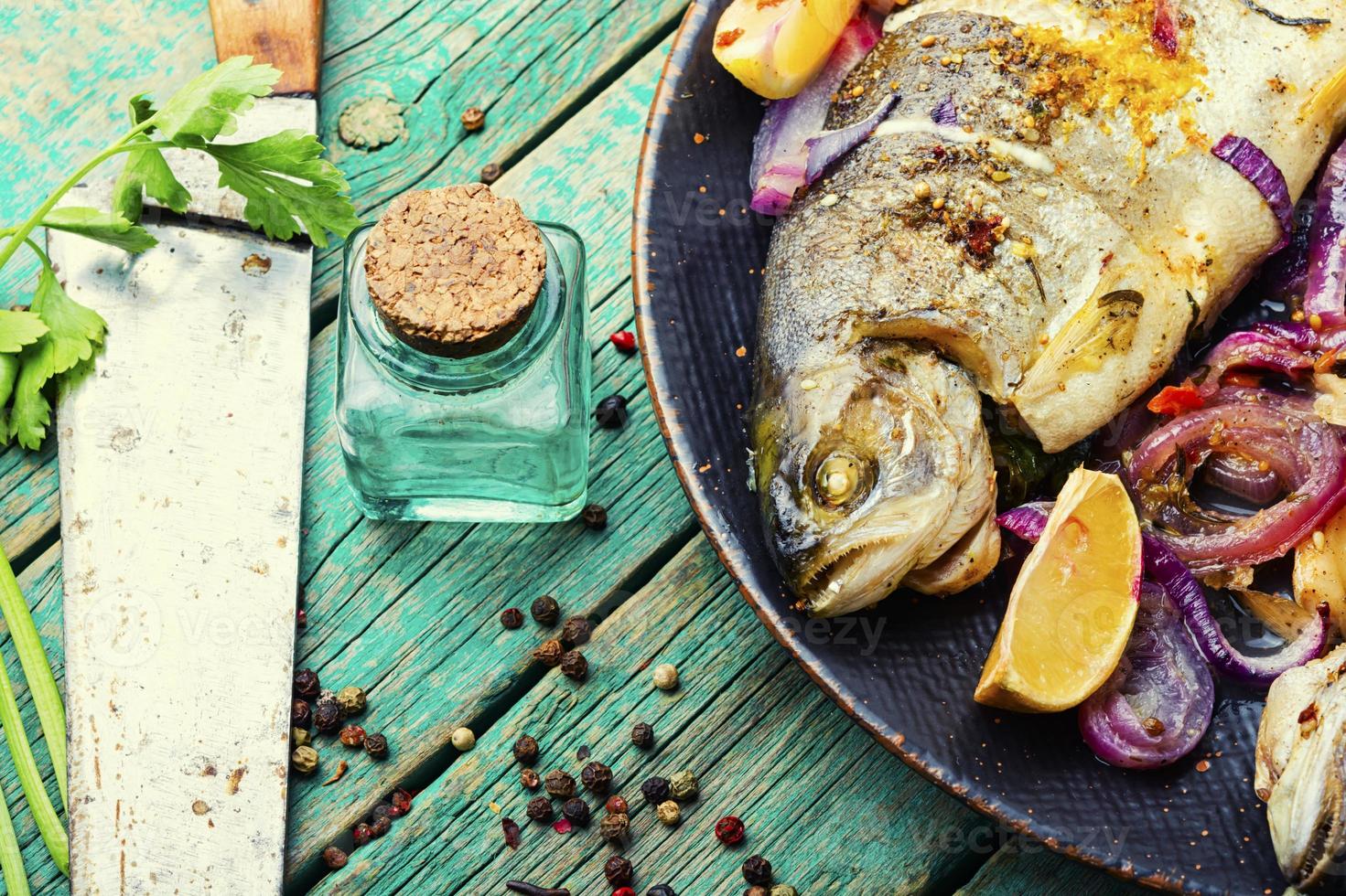 Whole roasted tasty trout. photo