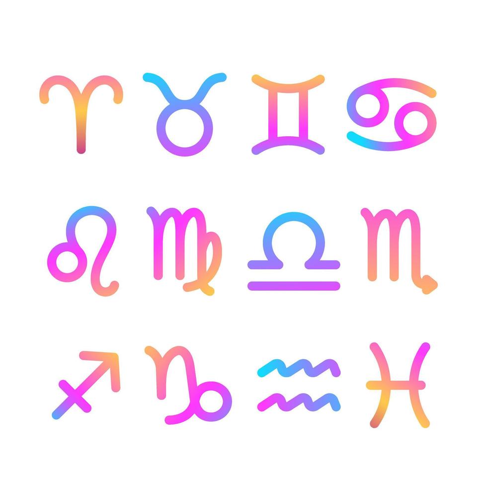 Set of colorful gradient neon astrological signs. vector
