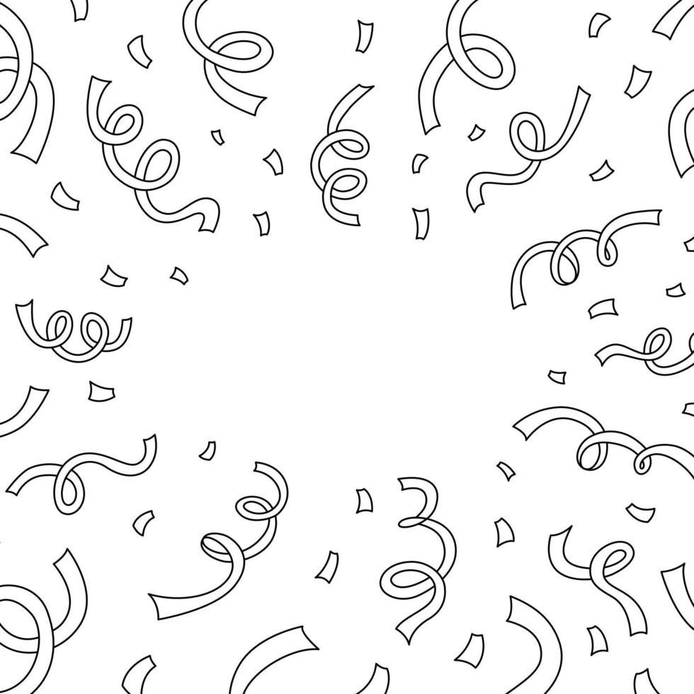 Confetti background with serpentine ribbons. Anniversary, celebration, greeting illustration in doodle style. vector