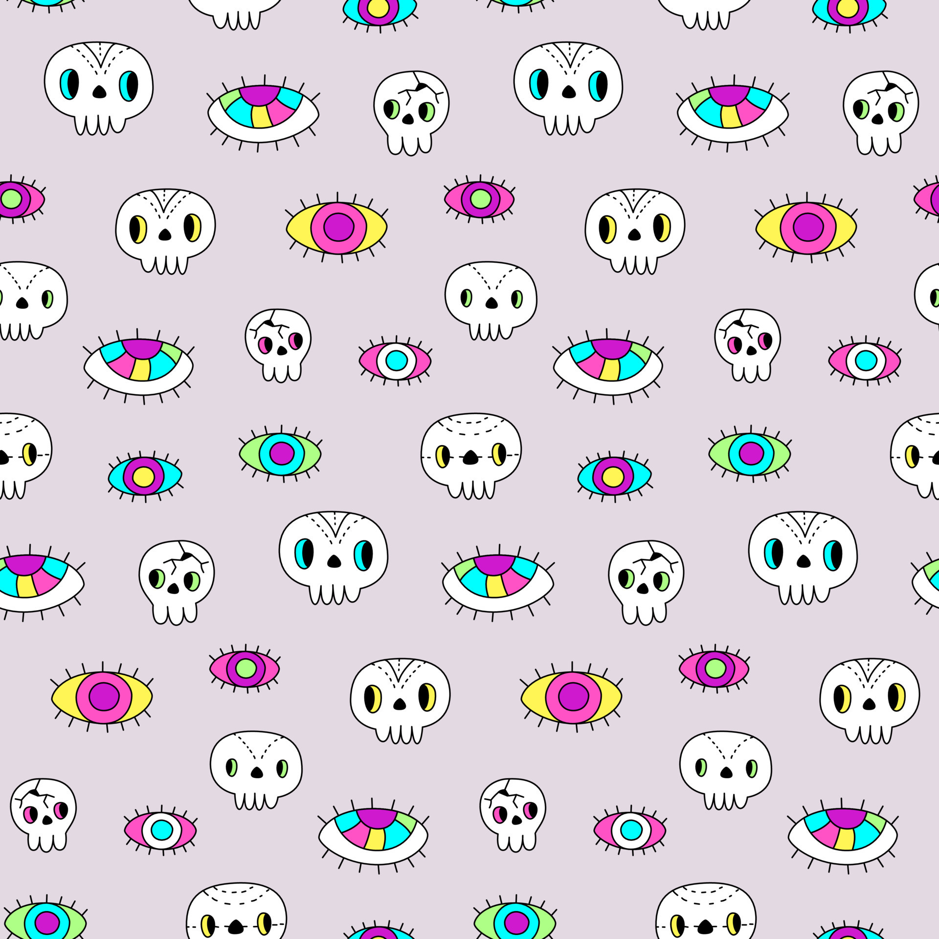Seamless pattern cartoon cute skulls and all seeing eyes hippie halloween  retro style. For fabric, textile, wallpaper, wrapping paper. 13467577  Vector Art at Vecteezy