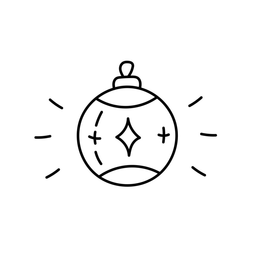 Hand drawn christmas ball isolated on white background. New Year vector bulb sketch, doodle xmas bauble icon or holiday toy illustration