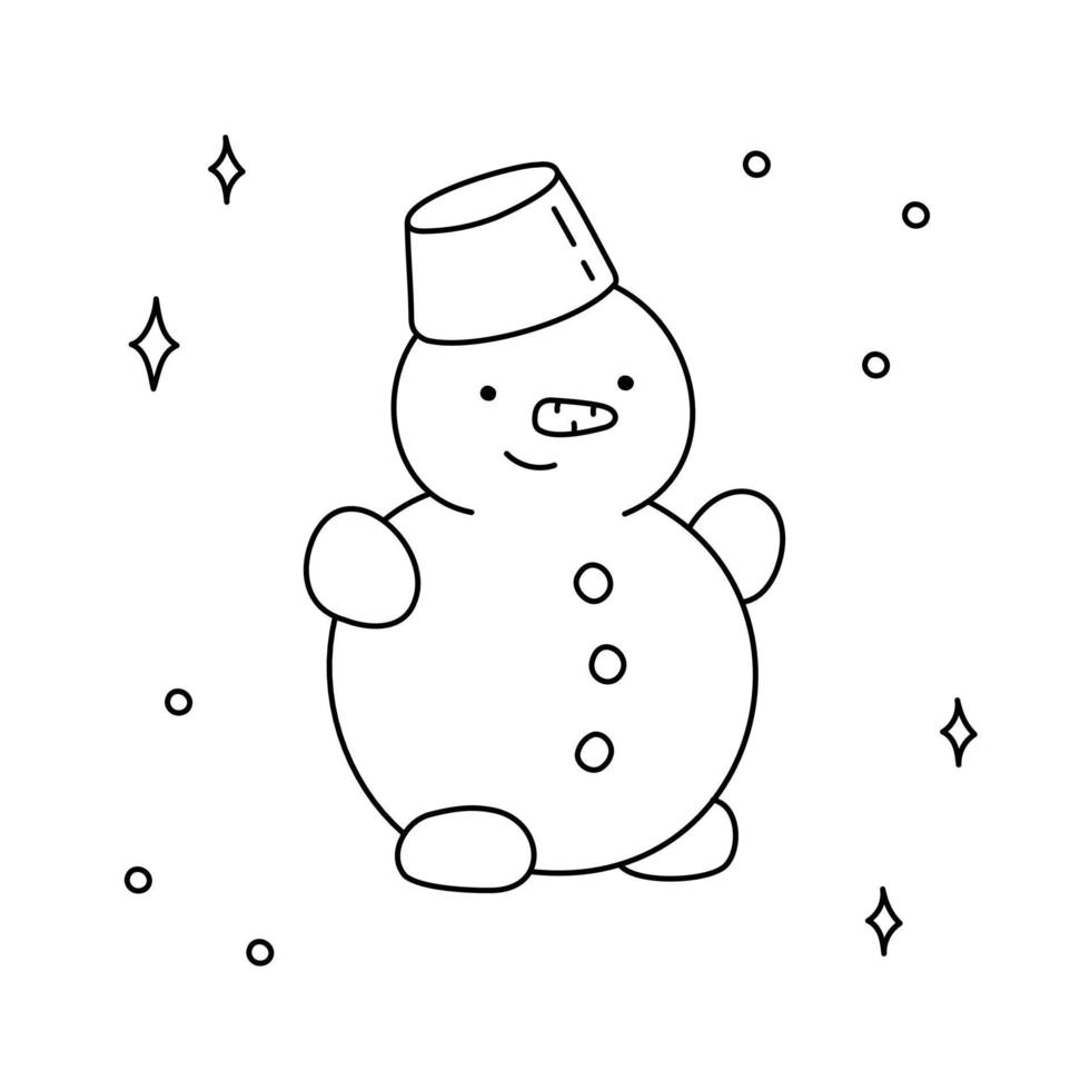 muñeco de nieve de navidad dibujado a mano aislado sobre fondo blanco. boceto vectorial de año nuevo, icono de garabato o ilustración de vacaciones. vector