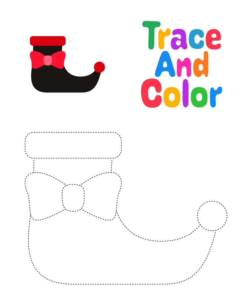 Elf shoe tracing worksheet for kids vector