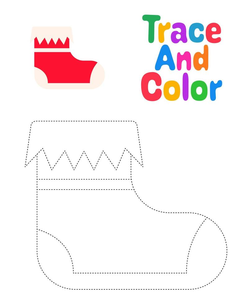 Elf shoe tracing worksheet for kids vector