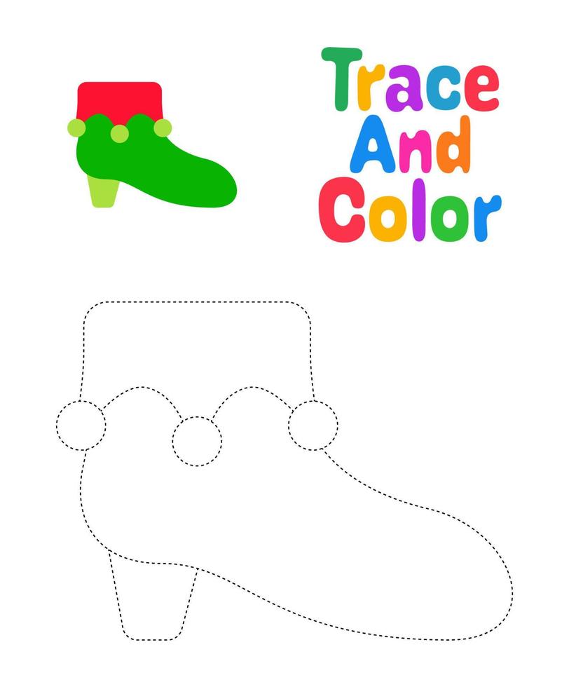 Elf shoe tracing worksheet for kids vector
