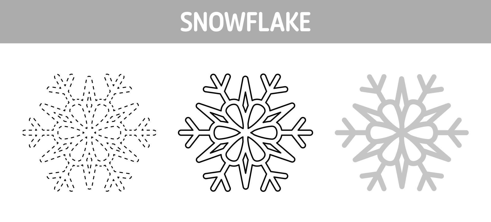 Snowflake tracing and coloring worksheet for kids vector