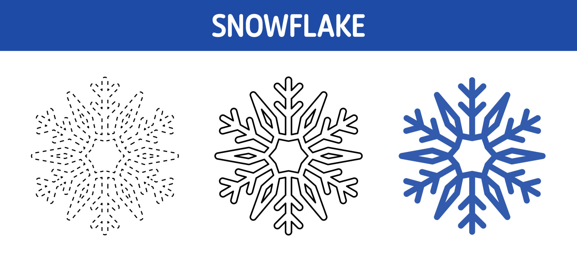 Snowflake tracing and coloring worksheet for kids 13467727 Vector Art