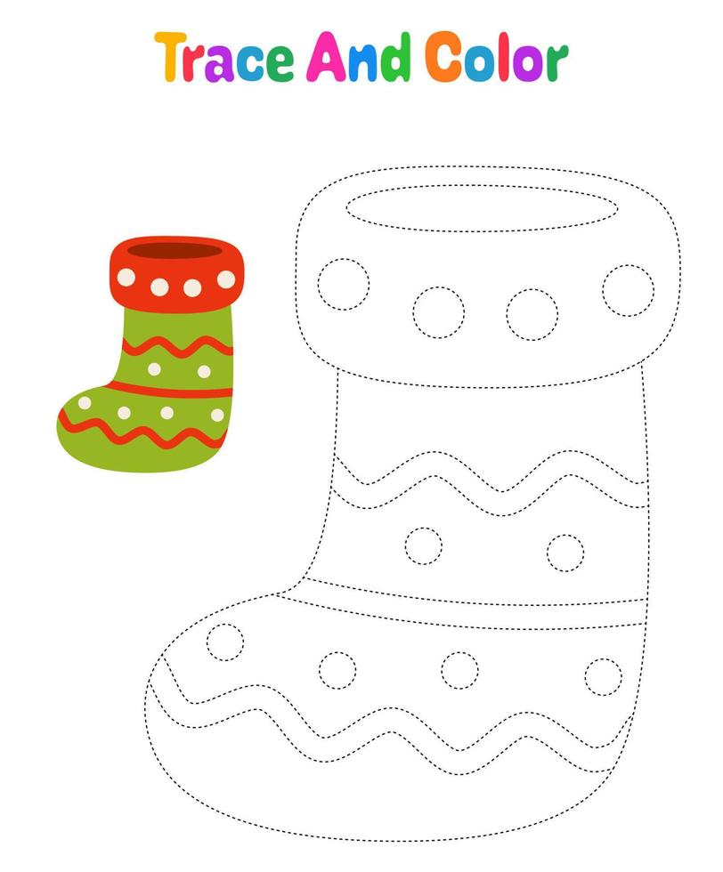 Christmas sock tracing worksheet for kids vector