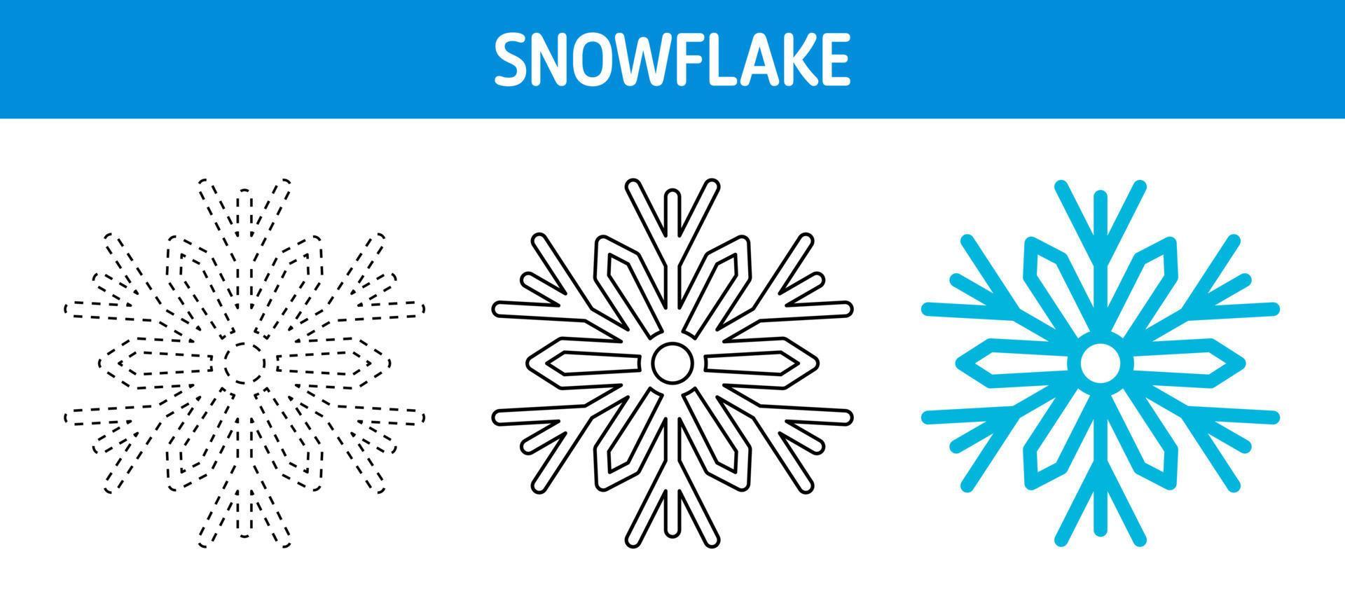 Snowflake tracing and coloring worksheet for kids 13467784 Vector Art