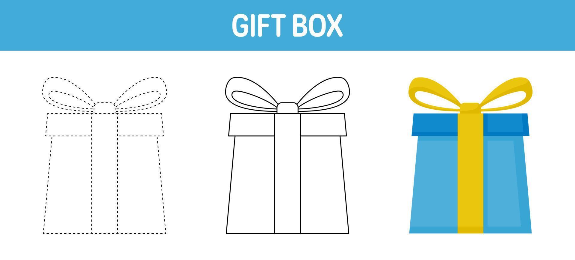 Giftbox tracing and coloring worksheet for kids vector