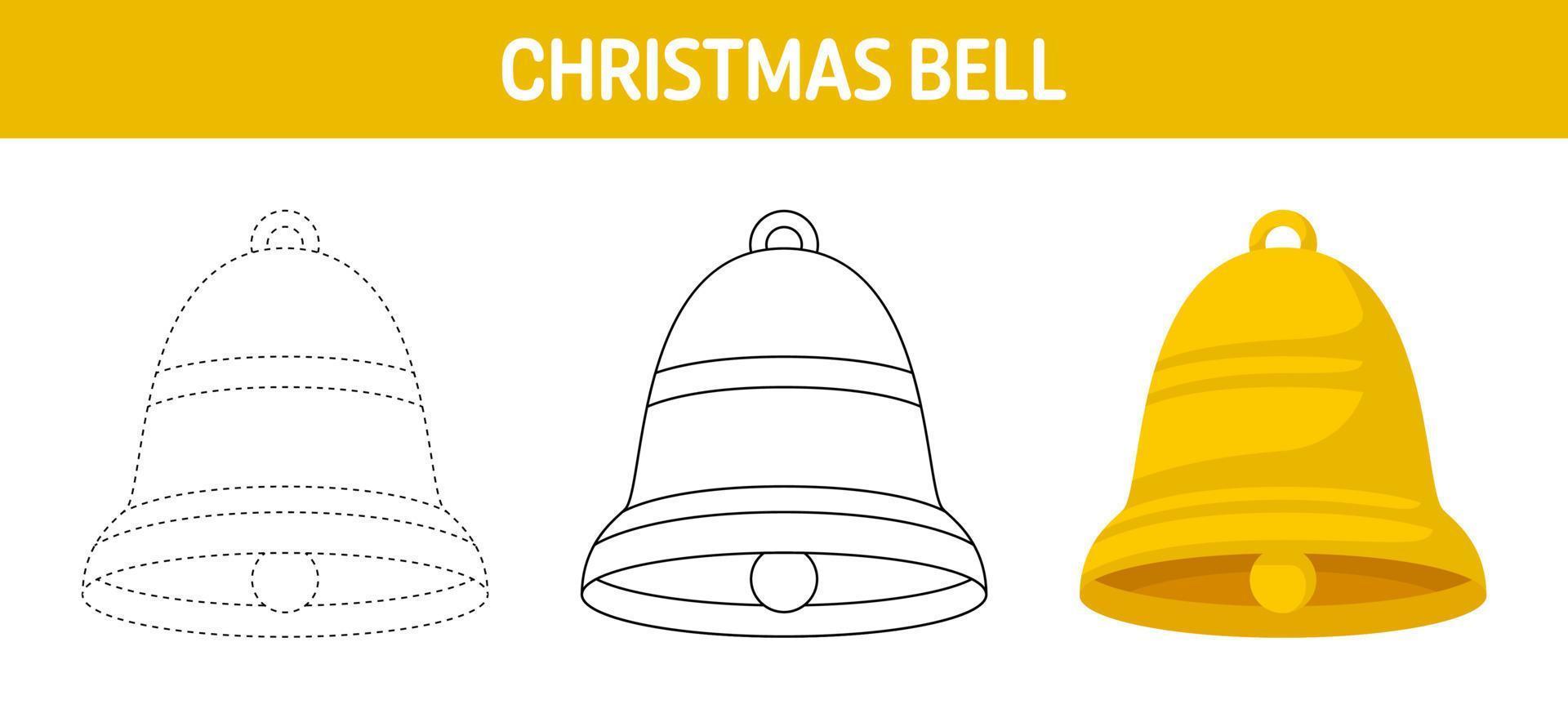 Christmas Bell tracing and coloring worksheet for kids vector