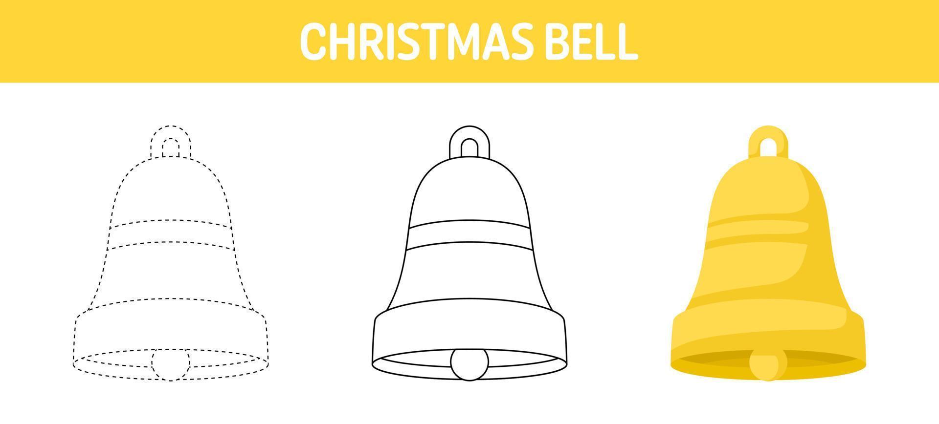 Christmas Bell tracing and coloring worksheet for kids vector