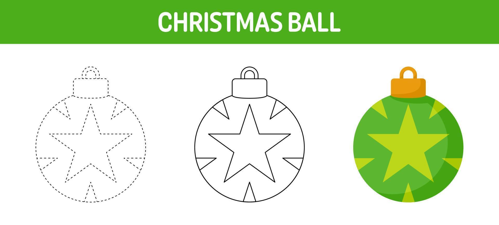 Christmas Ball tracing and coloring worksheet for kids vector