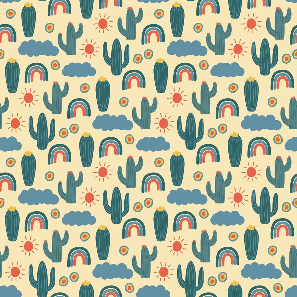 doodling childish seamless pattern with cactuses vector