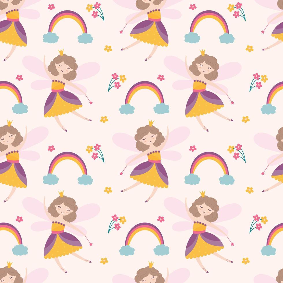 little fairy and rainbow vector