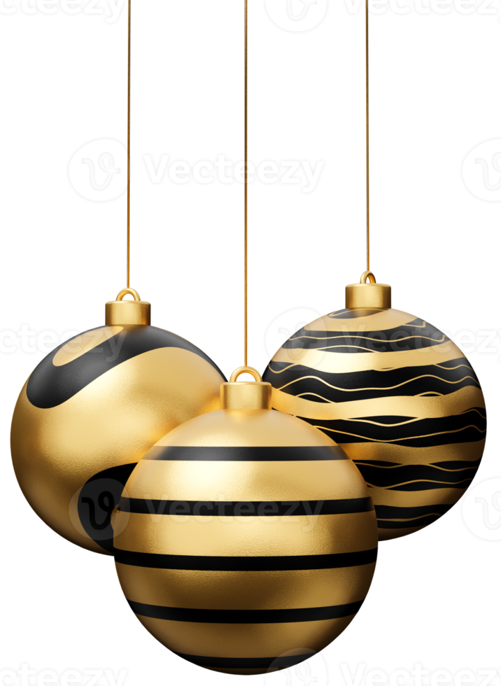 bola de adorno de navidad colgante de oro y negro 3d render png