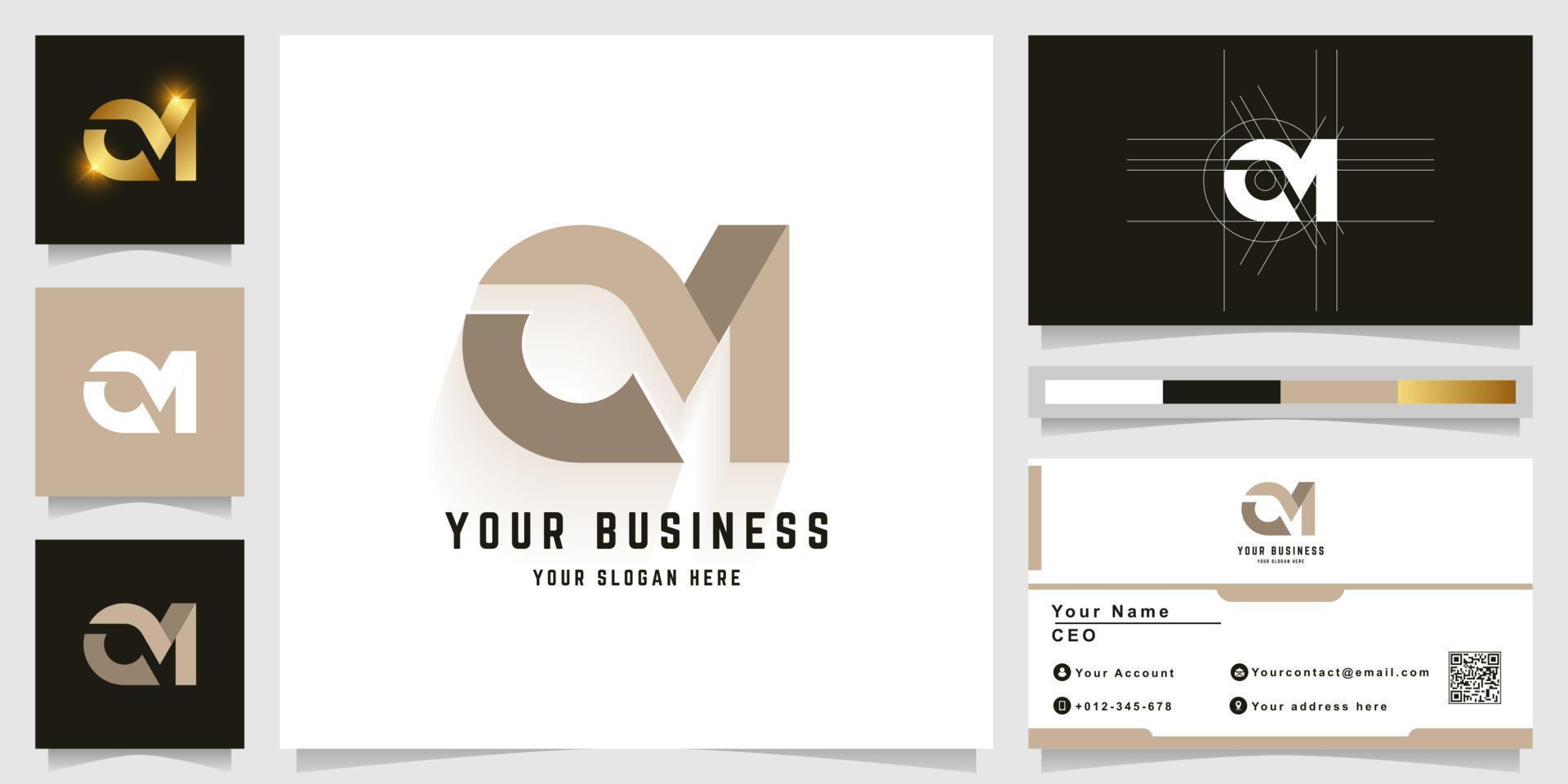 Letter CM or OM monogram logo with business card design vector