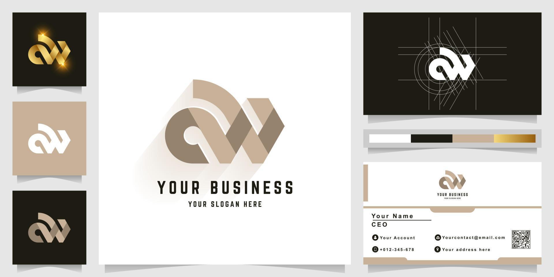 Letter aW or oW monogram logo with business card design vector