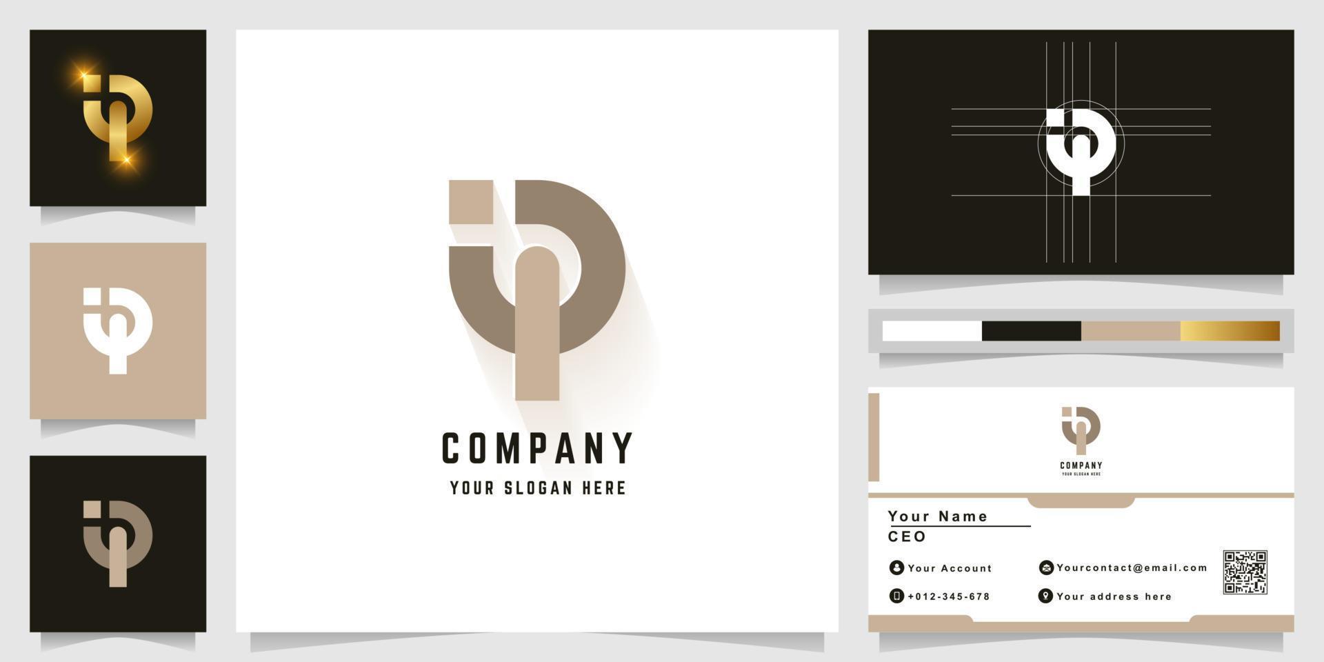 Letter ip or iop monogram logo with business card design vector