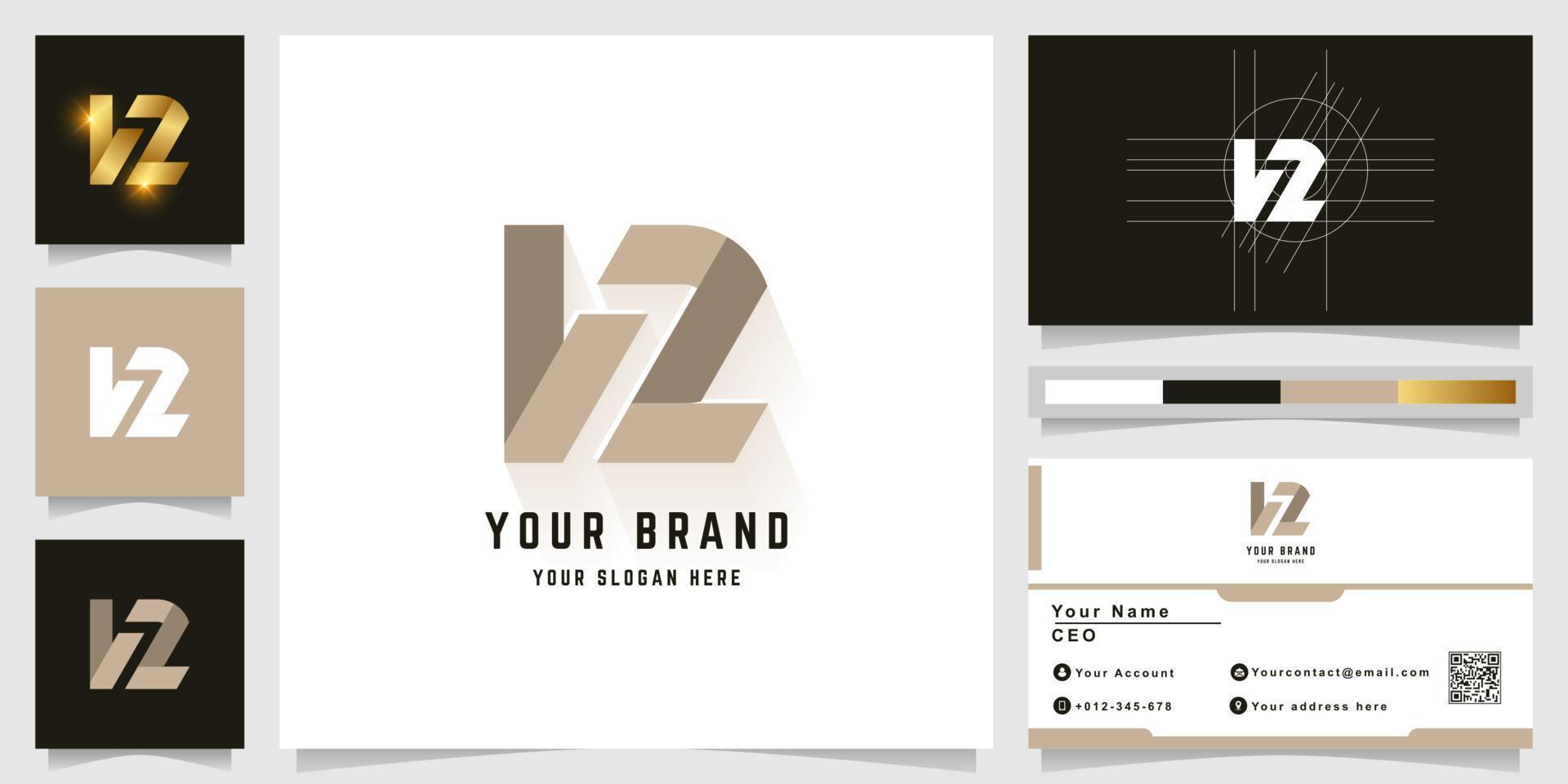 Letter NZ or LZ monogram logo with business card design vector