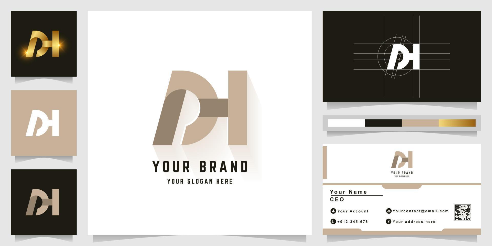 Letter DH or NH monogram logo with business card design vector