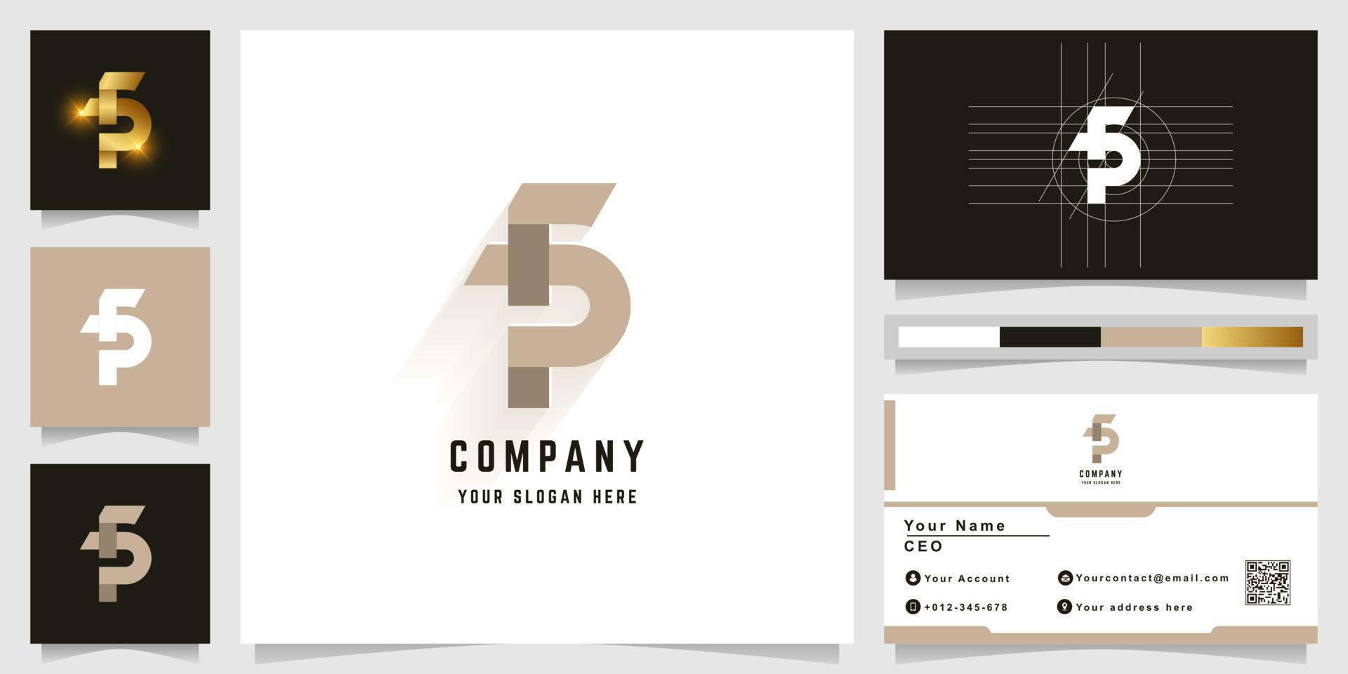 Letter FP or P5 monogram logo with business card design vector
