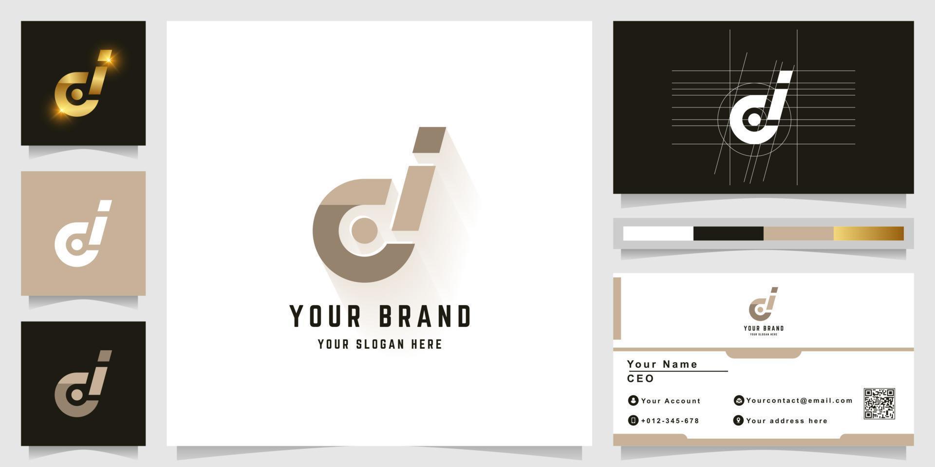 Letter ci or di monogram logo with business card design vector