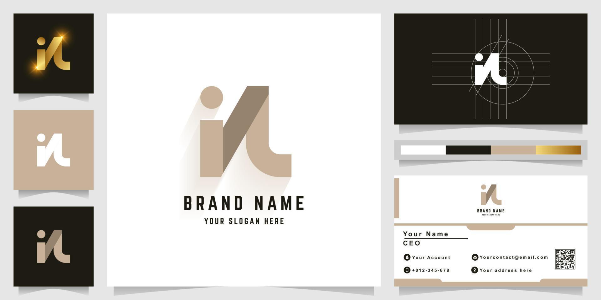 Letter iN or iL monogram logo with business card design vector