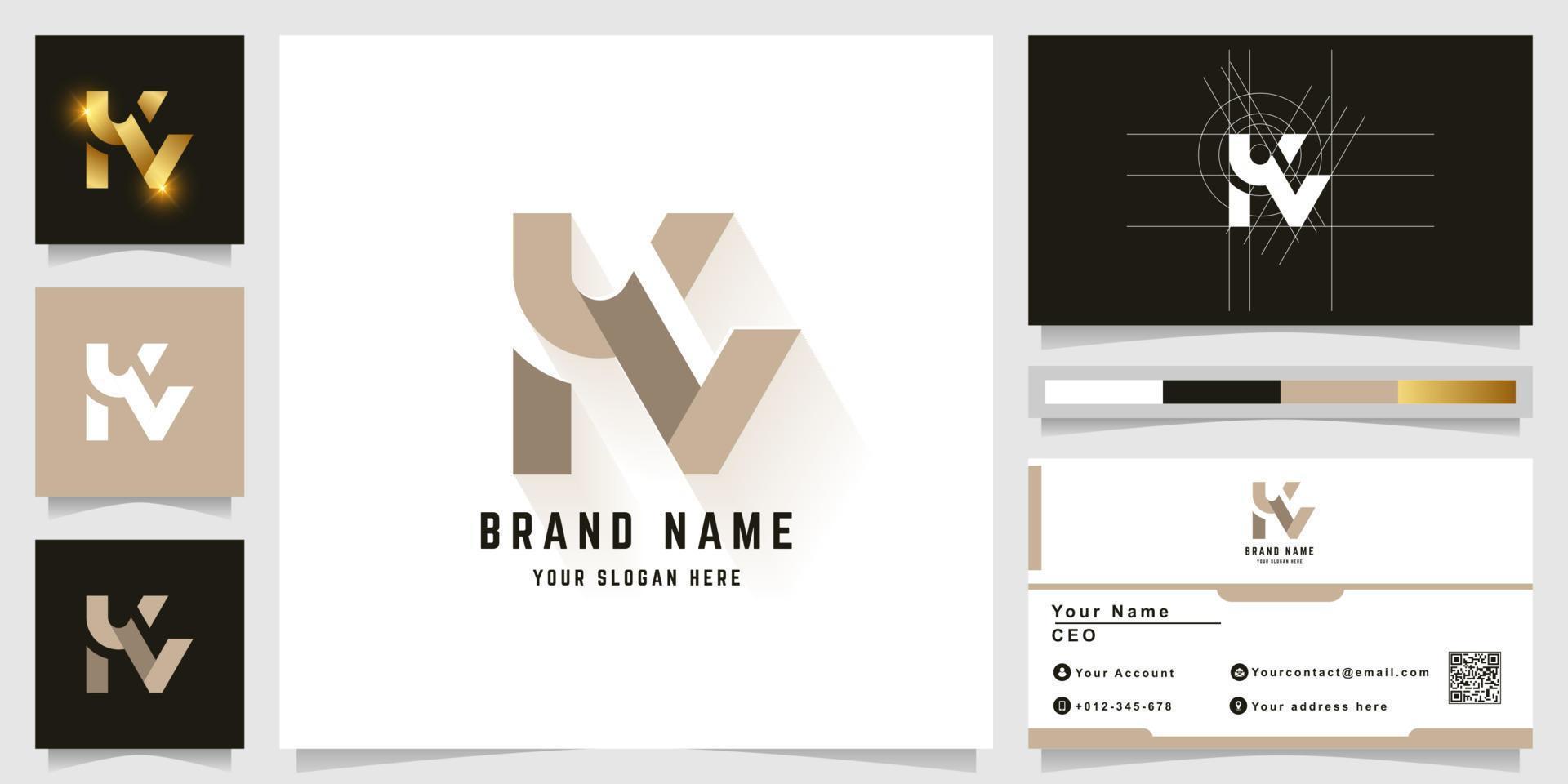 Letter KV or KN monogram logo with business card design vector