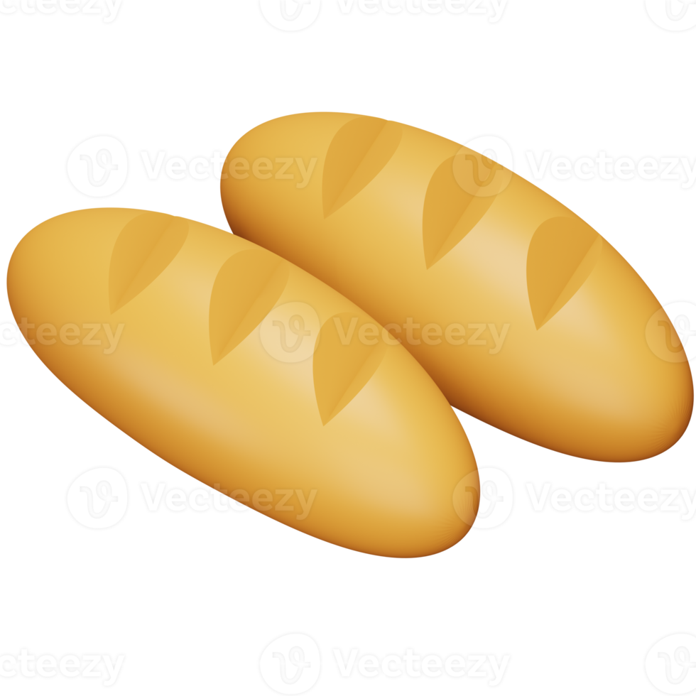 Bread baguette 3d rendering isometric icon. png