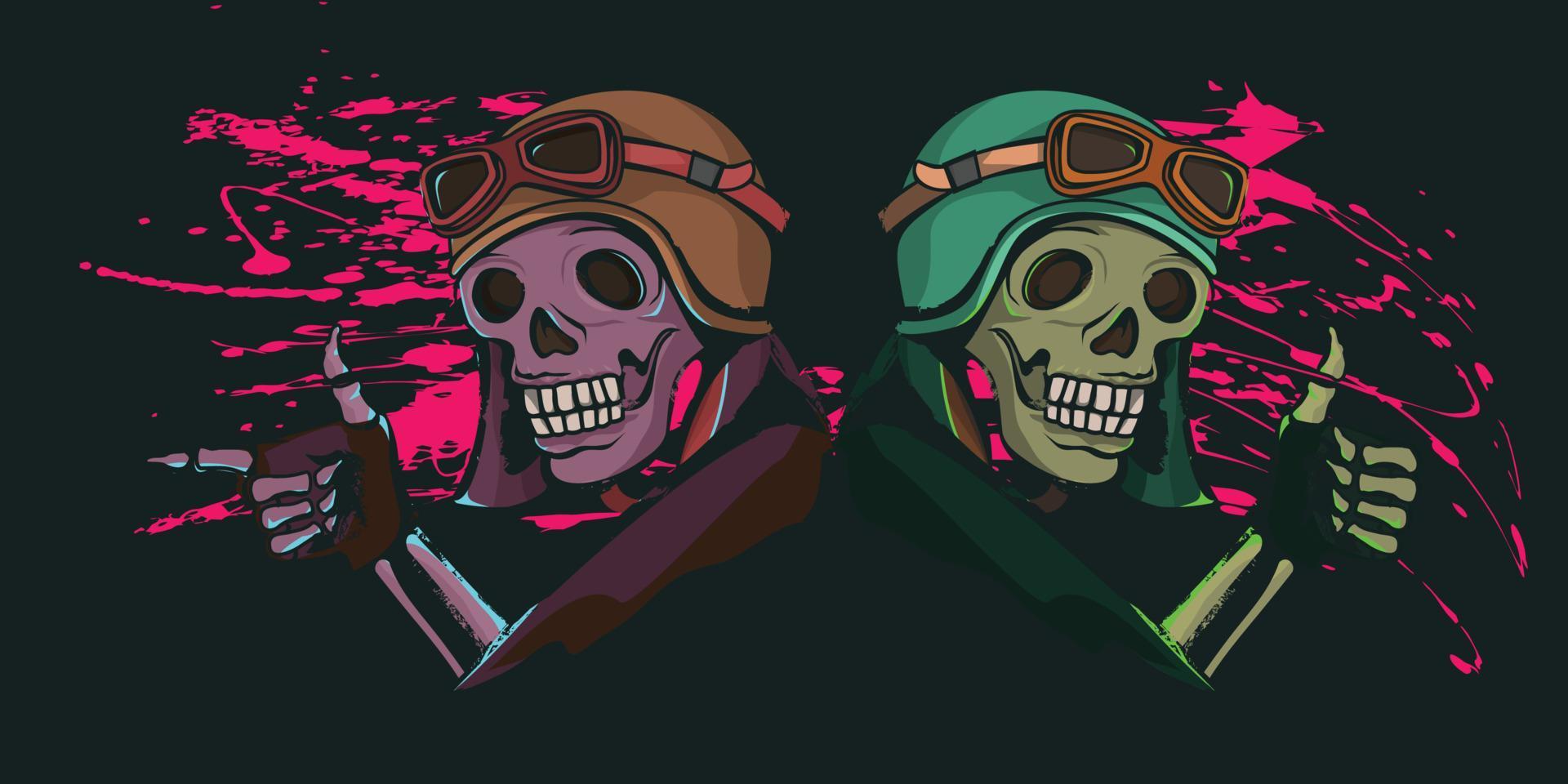 skull wearing a motorcycle helmet, vector