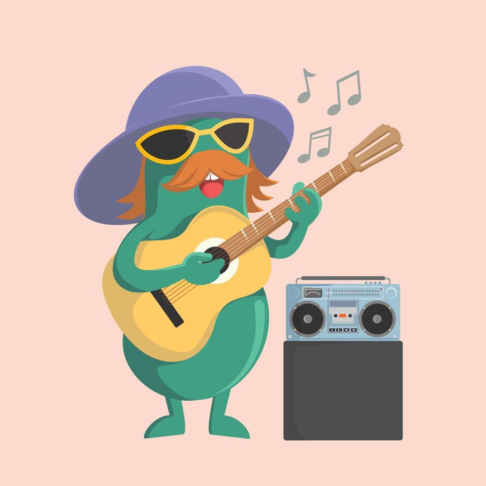 illustration of fruit mascot illustration playing guitar with boom box vector