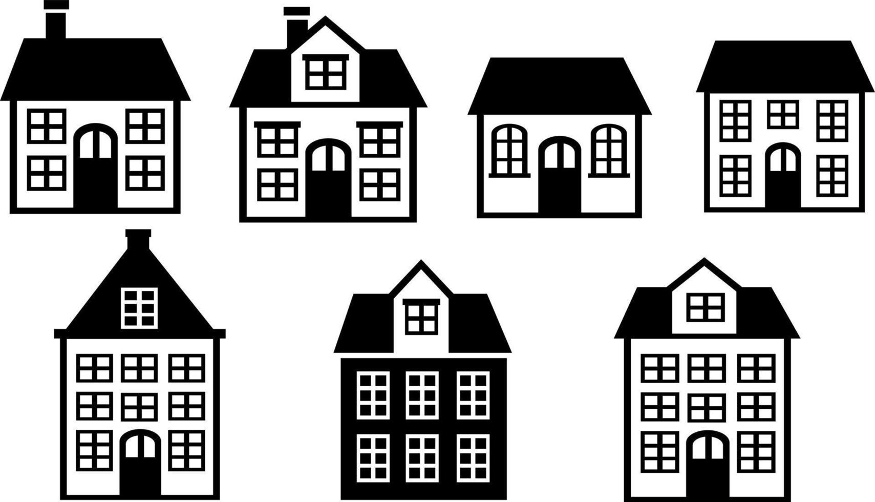 home house Office buildings vector icons set, architectural building modern solid symbol collection, Set includes icons as skyscraper, filled style pictogram pack.  Signs, logo illustrations