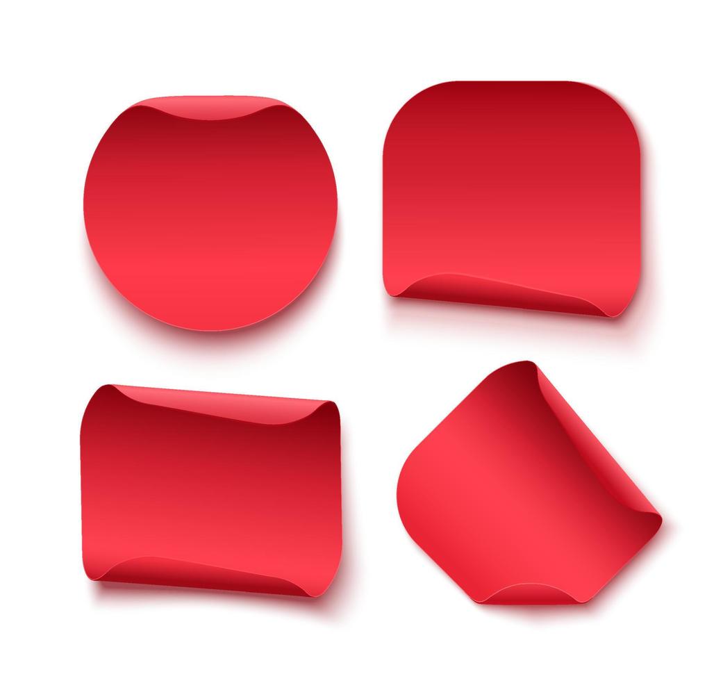 Set Of Blank Red Ribbons, Tags, Badges, And Labels Isolated. vector