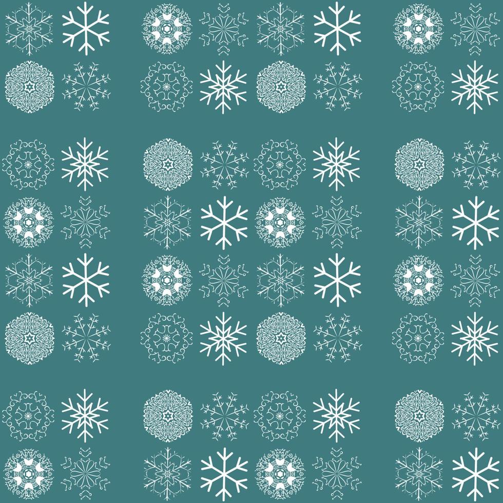 Vector pattern with snowflakes on green background. Winter background. EPS8