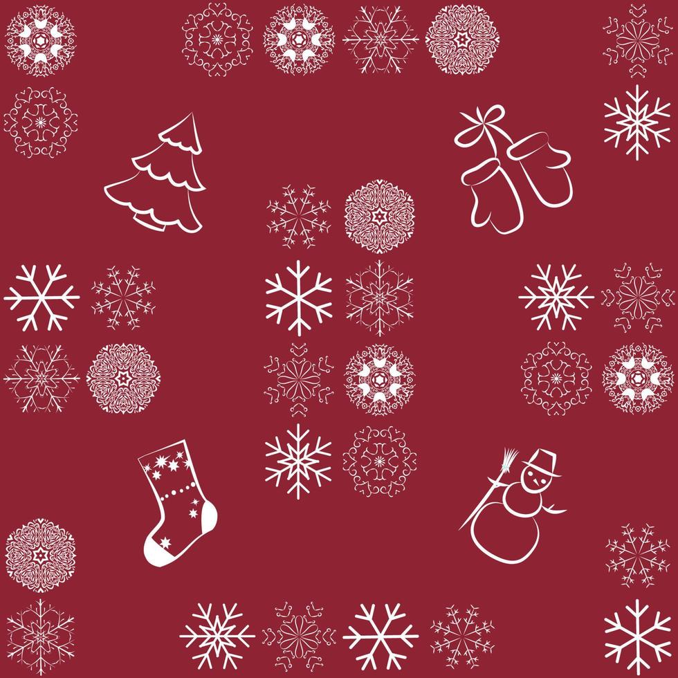 Christmas Seamless Pattern On Red Background. Vector illustration. EPS10