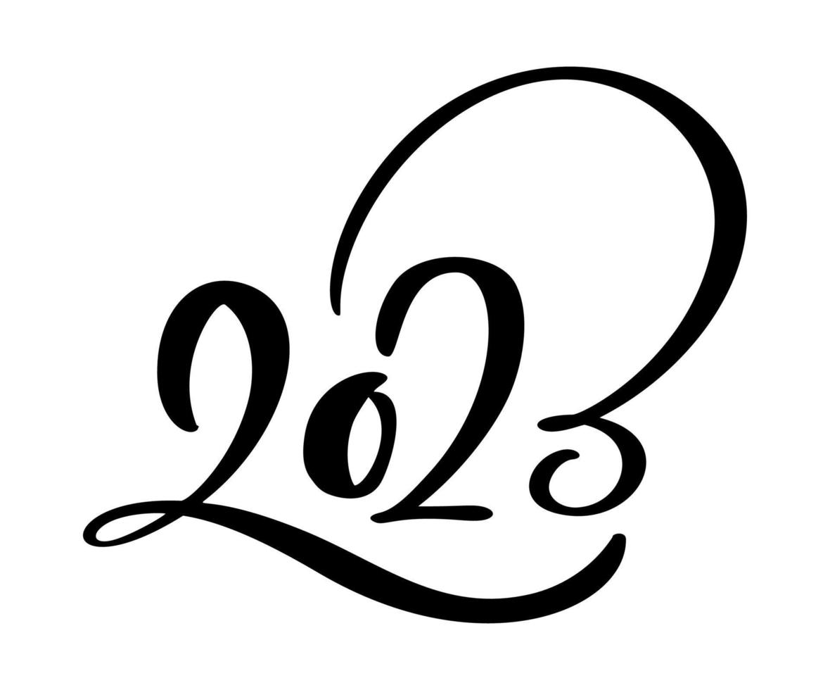 Calligraphy vintage vector lettering hand drawn black number text 2023. Happy New Year greeting