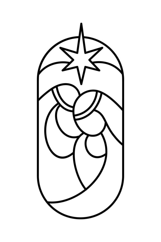 Vector Christmas Christian religious Nativity Scene of baby Jesus with Mary and Joseph. Logo icon illustration sketch. Doodle hand drawn with black lines