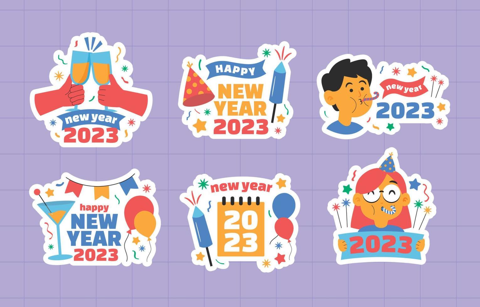 conjunto de pegatinas de chat de feliz año nuevo 2023 vector