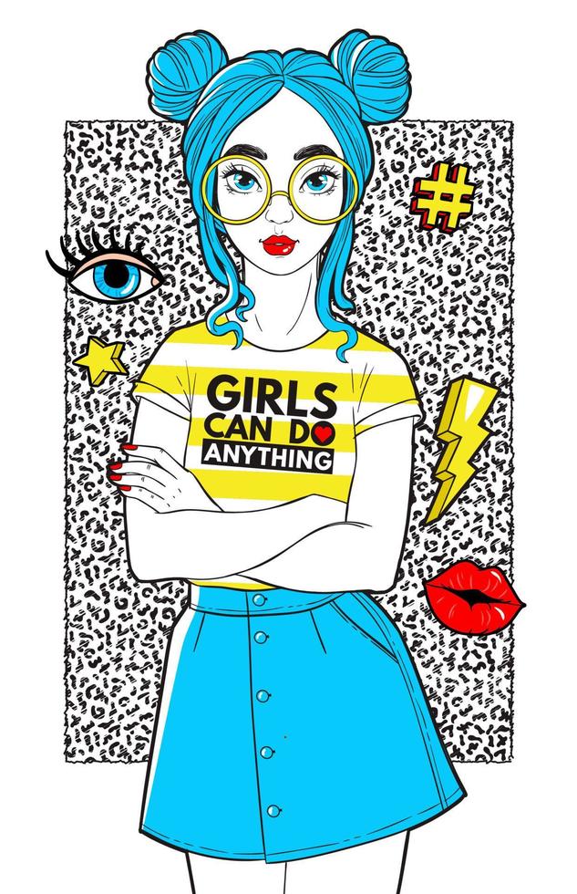 Beatiful girl with fashion patches. vector