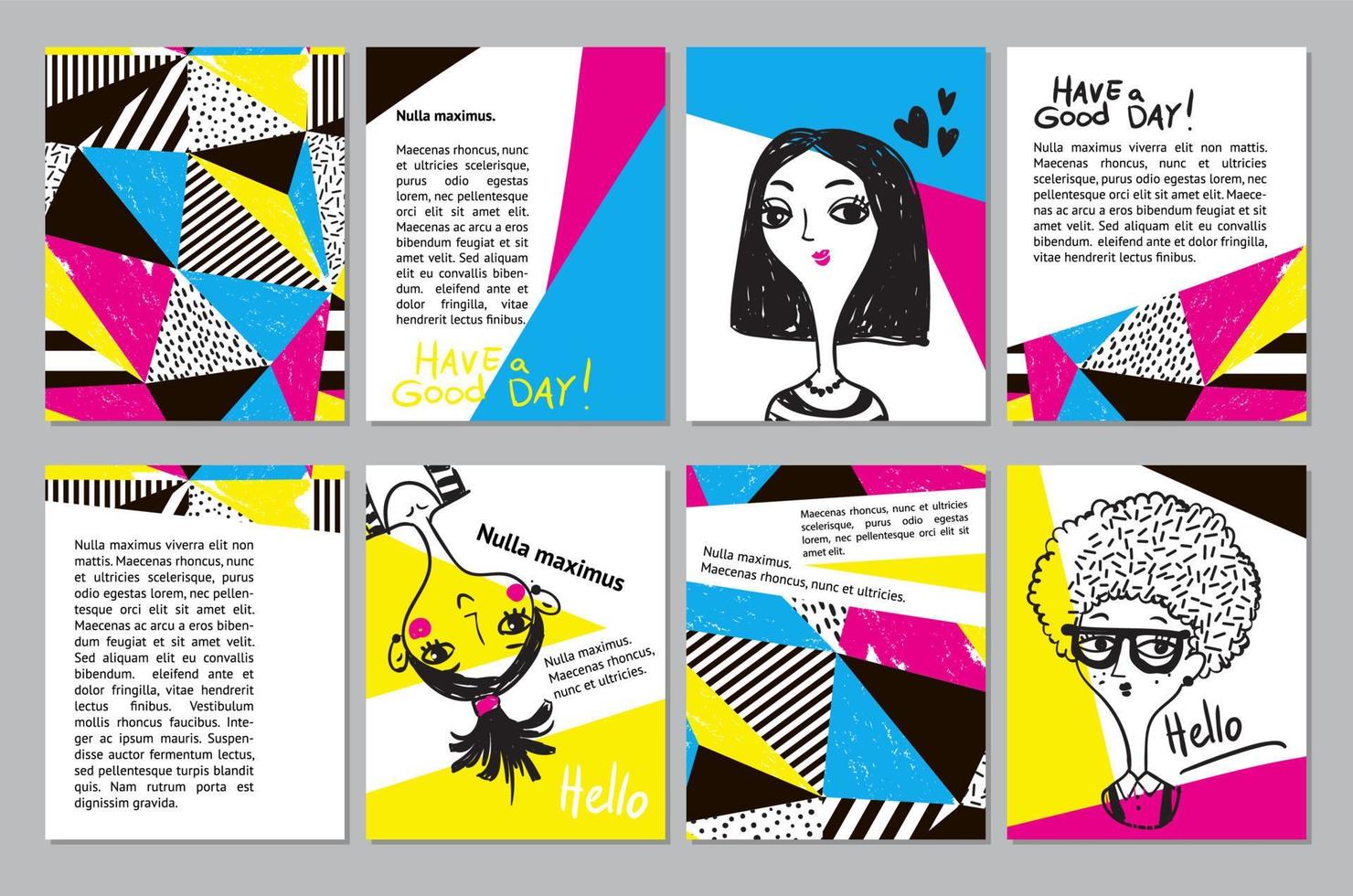 Set of creative universal geometric doodle cards. vector
