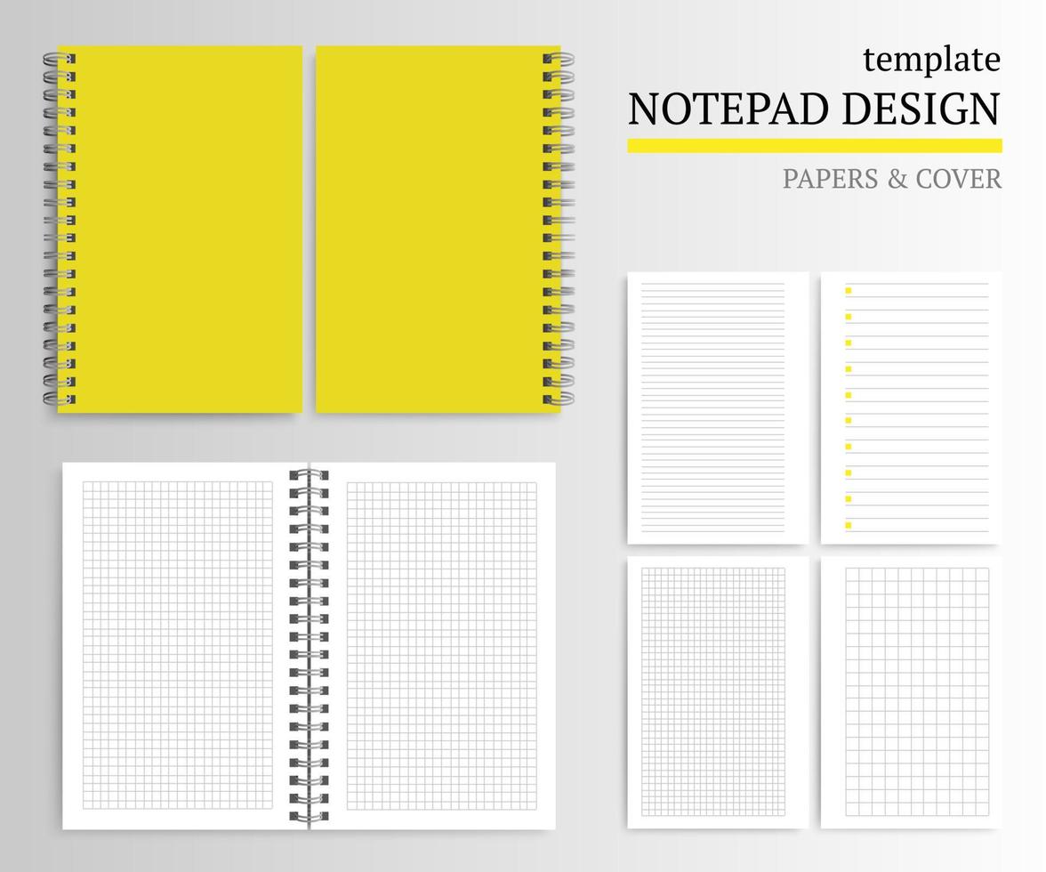 plantilla de portada de cuaderno y papeles. vector