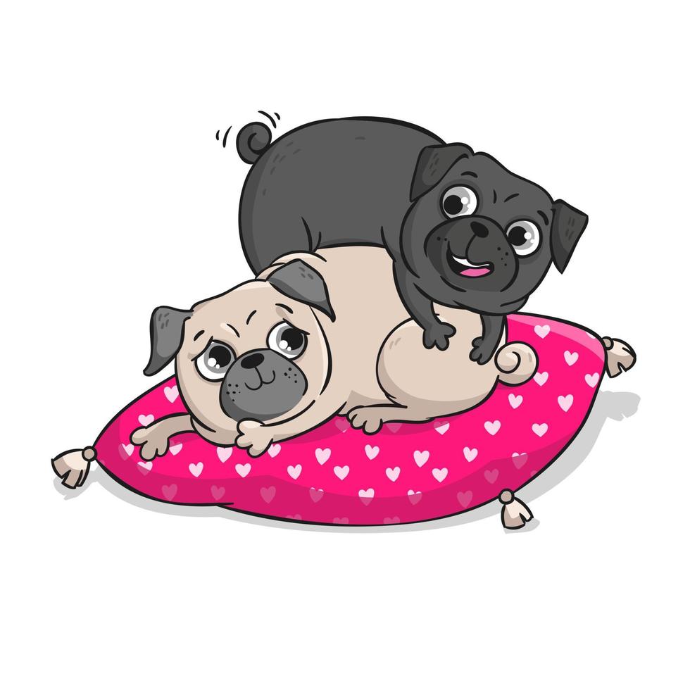 pugs lindos aislados sobre fondo blanco. vector