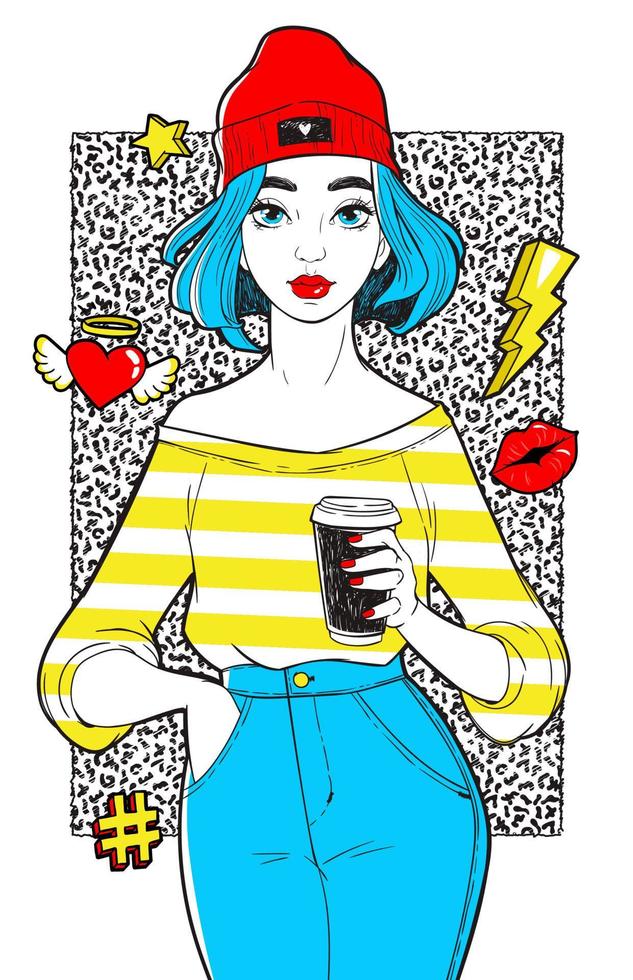 Beatiful girl with fashion patches. vector
