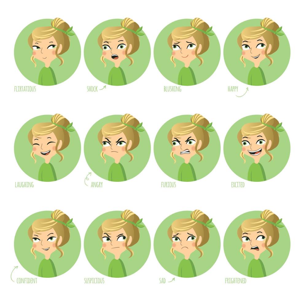 expresiones faciales de las chicas. vector