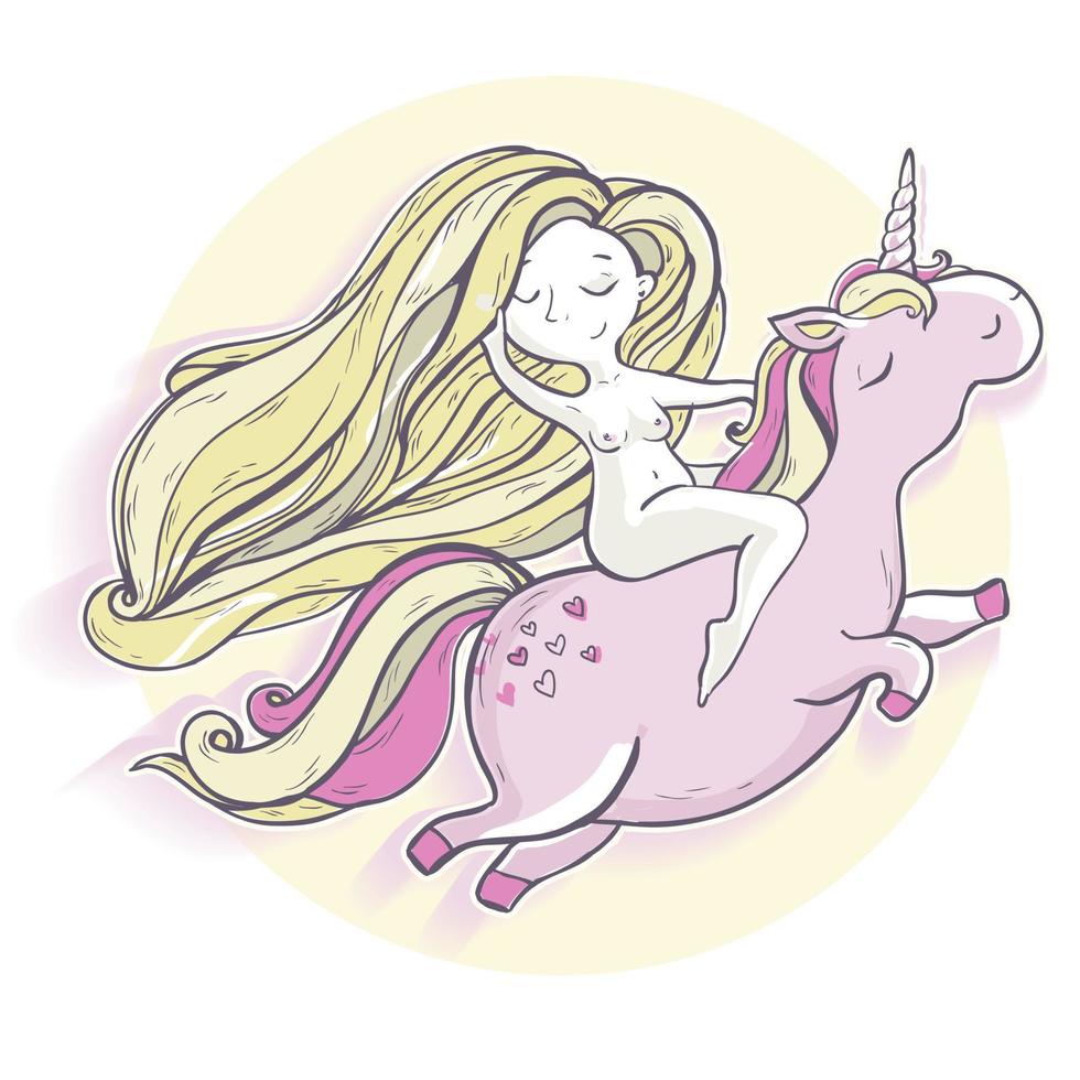 Girl and cartoon magic unicorn. vector