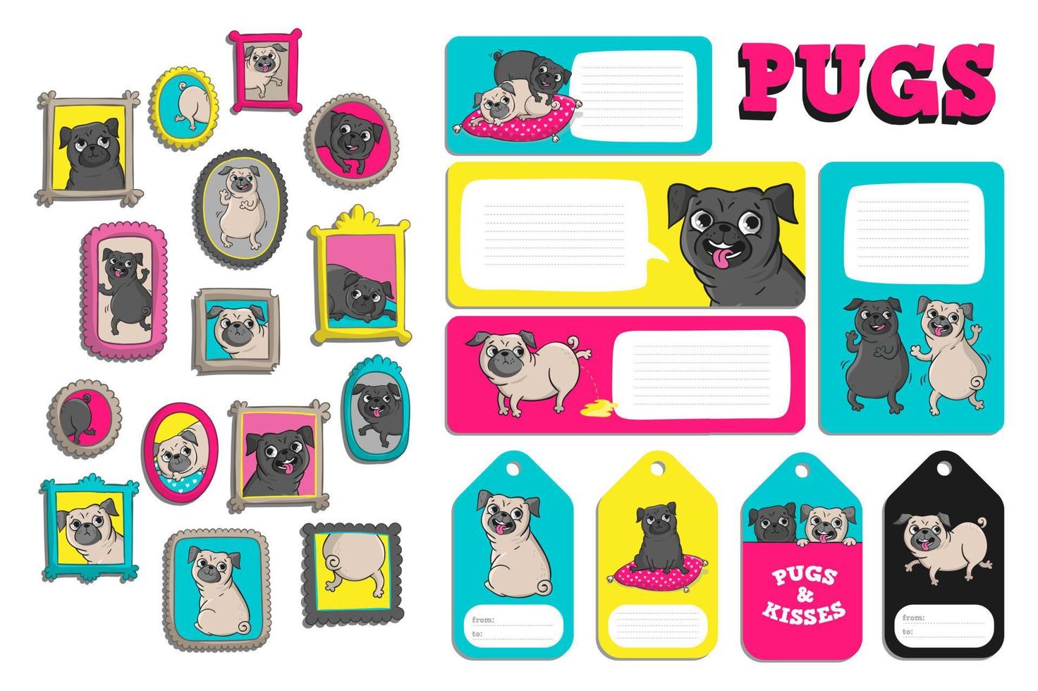 ambientado con lindos pugs. vector