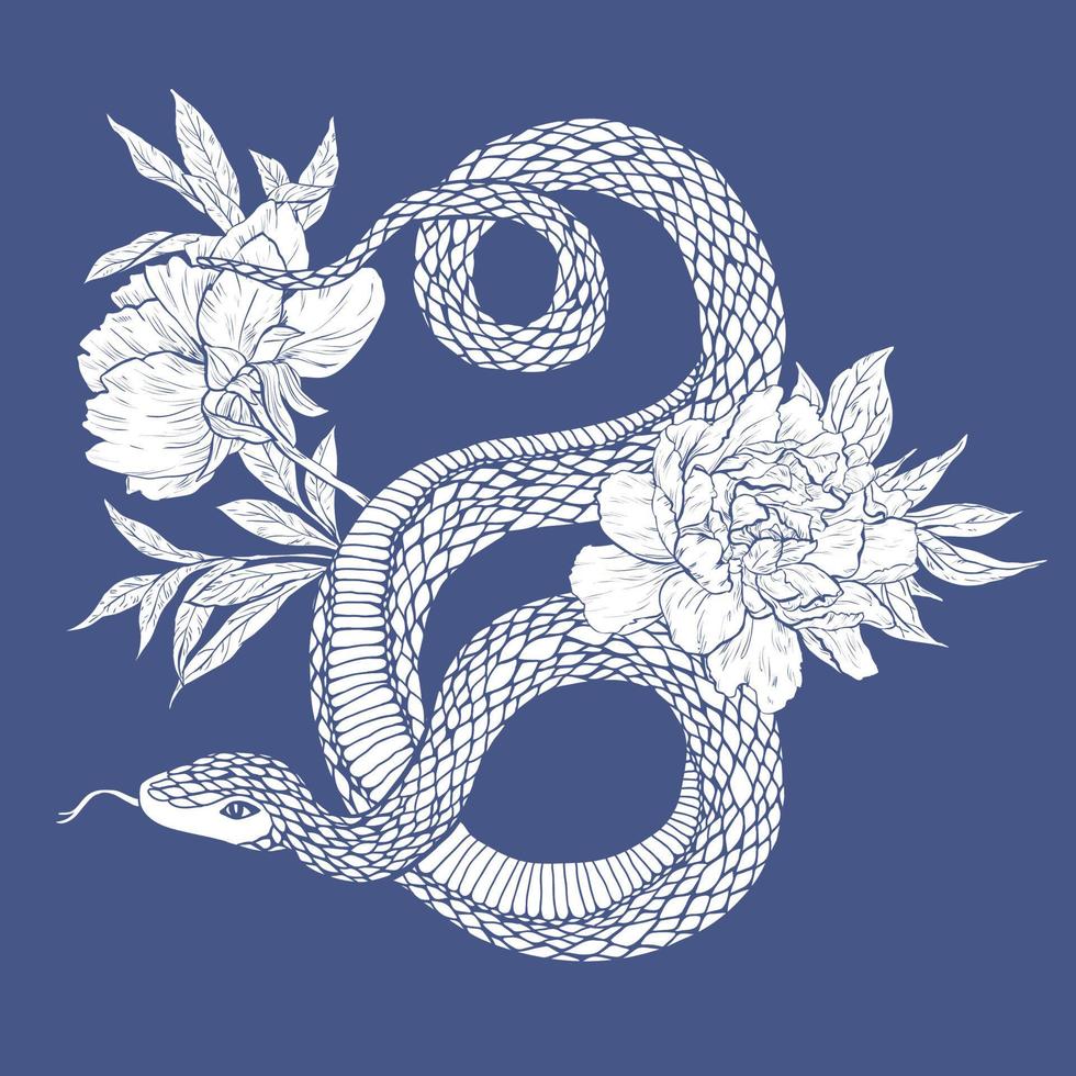 serpiente y flores. vector